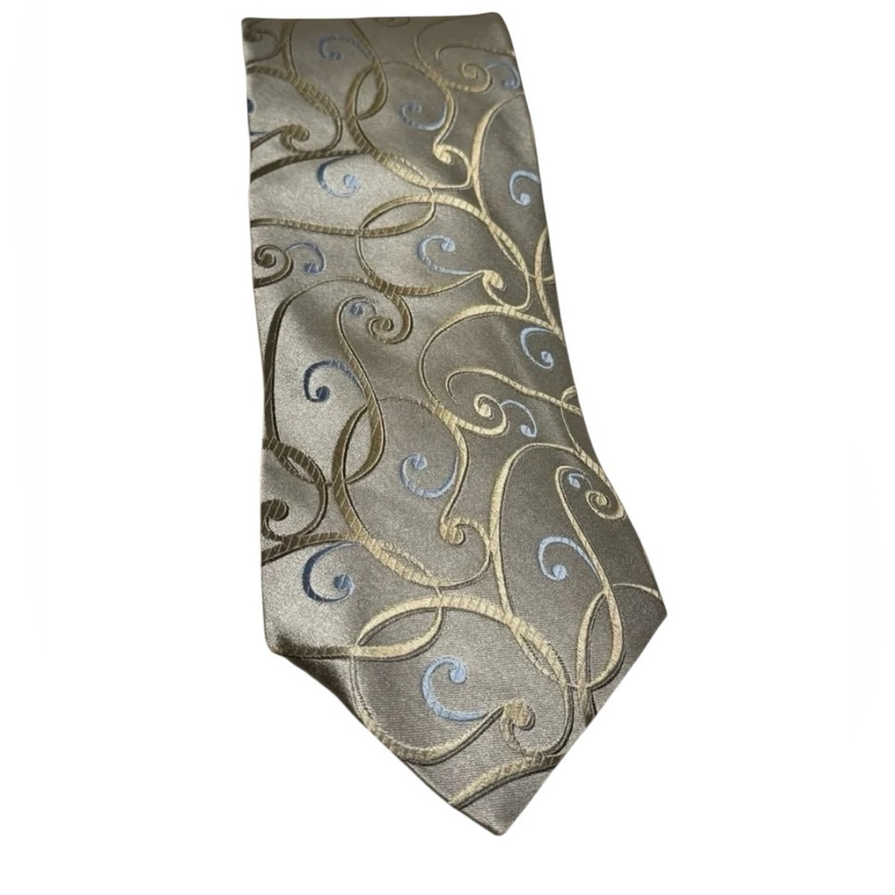 Van Heusen 100% Silk Toe Silver With Blue Swirl Vines